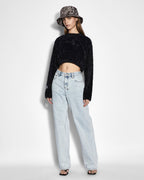 Womens Cropped Sweater Black Oversized Knitwear - Black