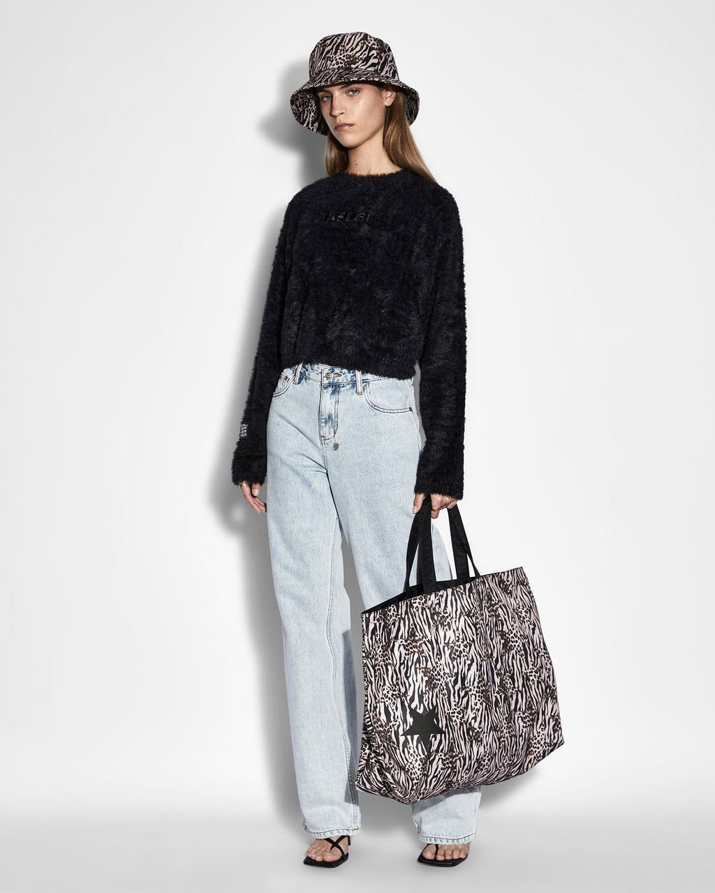 Womens Cropped Sweater Black Oversized Knitwear - Black