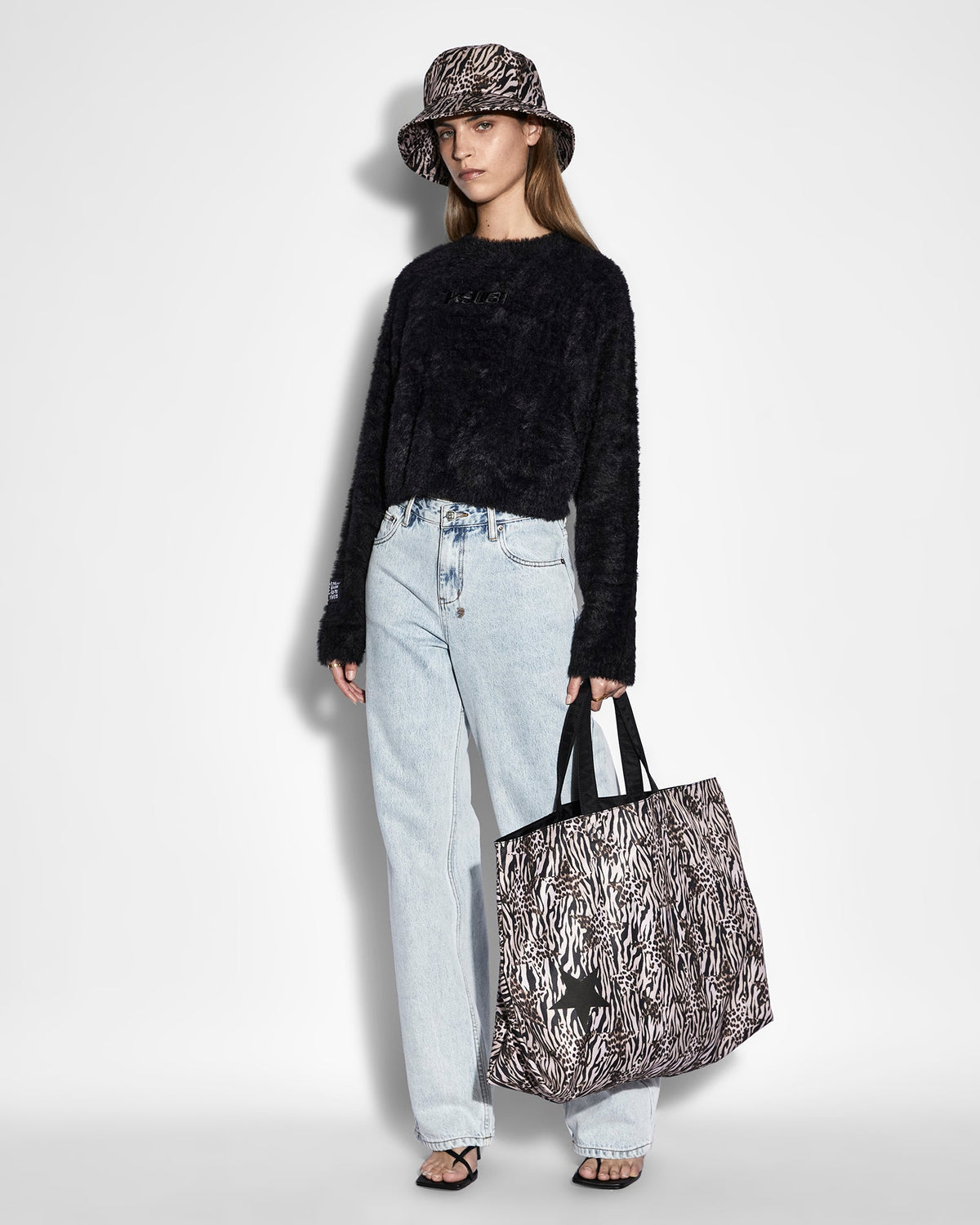 Womens Cropped Sweater Black Oversized Knitwear - Black