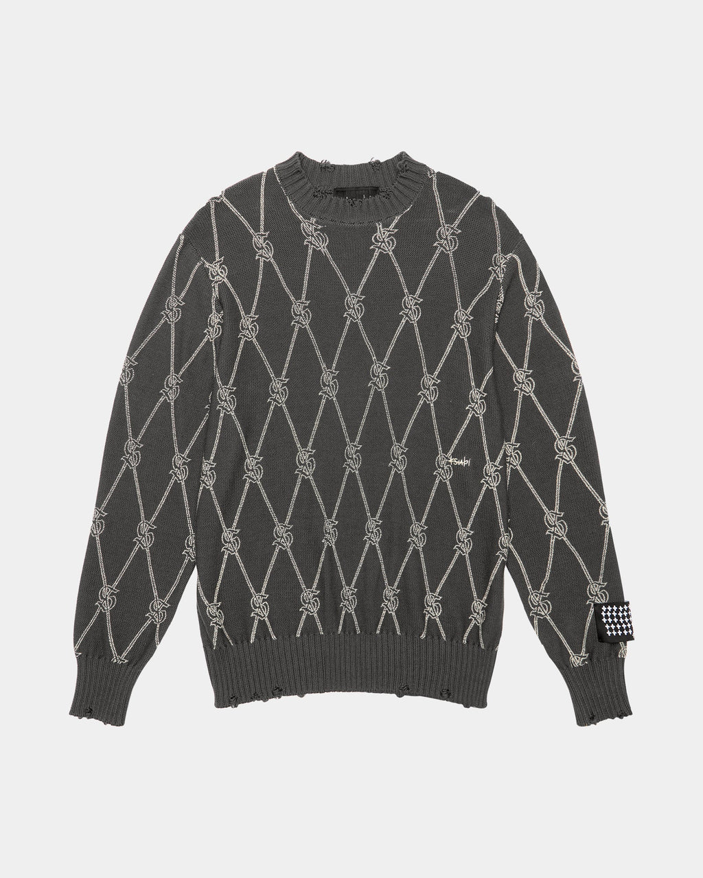 Mens Diamond Dollar Knit Crew Grey Regular Knitwear - Grey