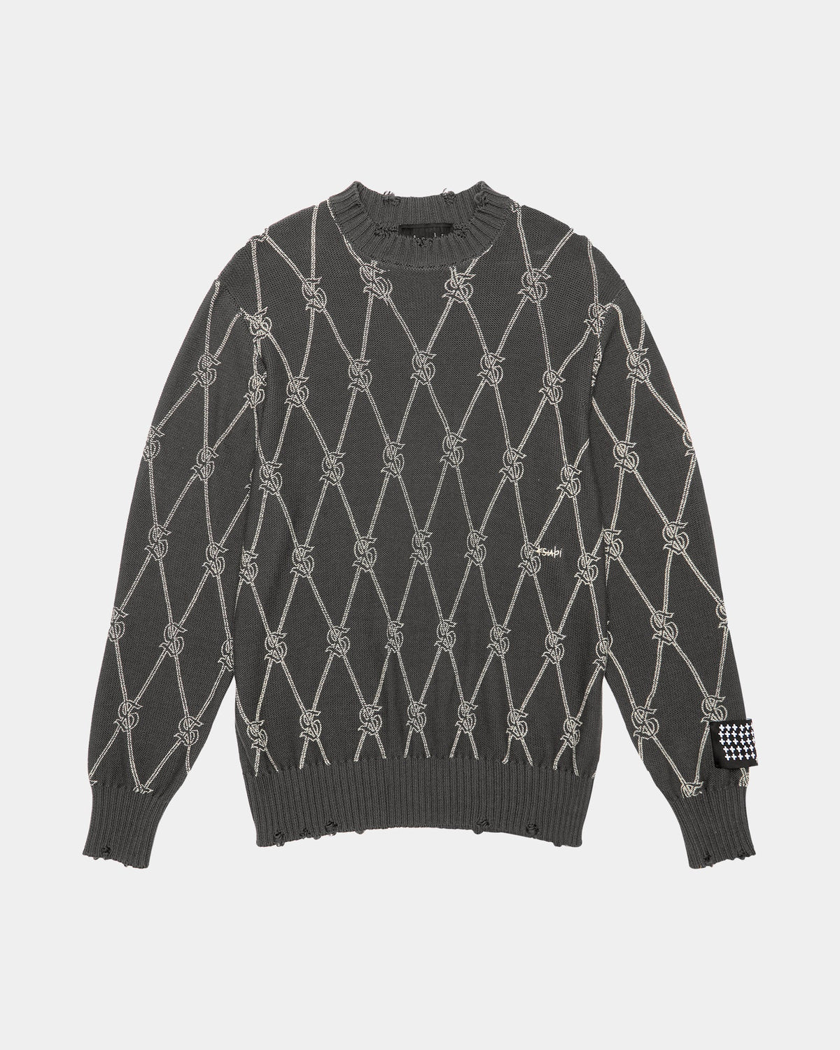 Mens Diamond Dollar Knit Crew Grey Regular Knitwear - Grey