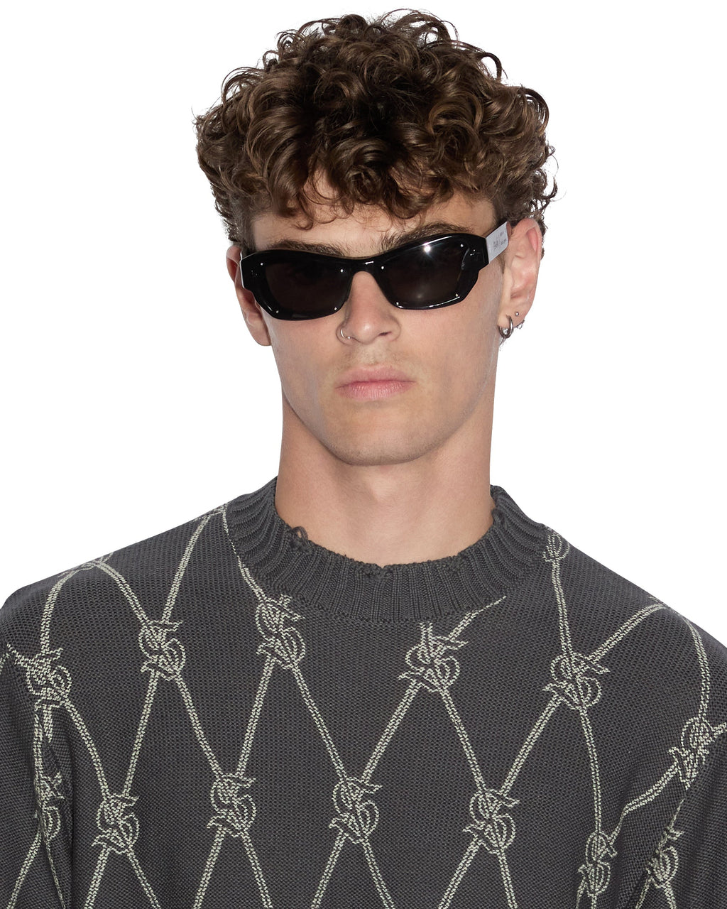 Mens Diamond Dollar Knit Crew Grey Regular Knitwear - Grey