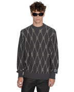 Mens Diamond Dollar Knit Crew Grey Regular Knitwear - Grey