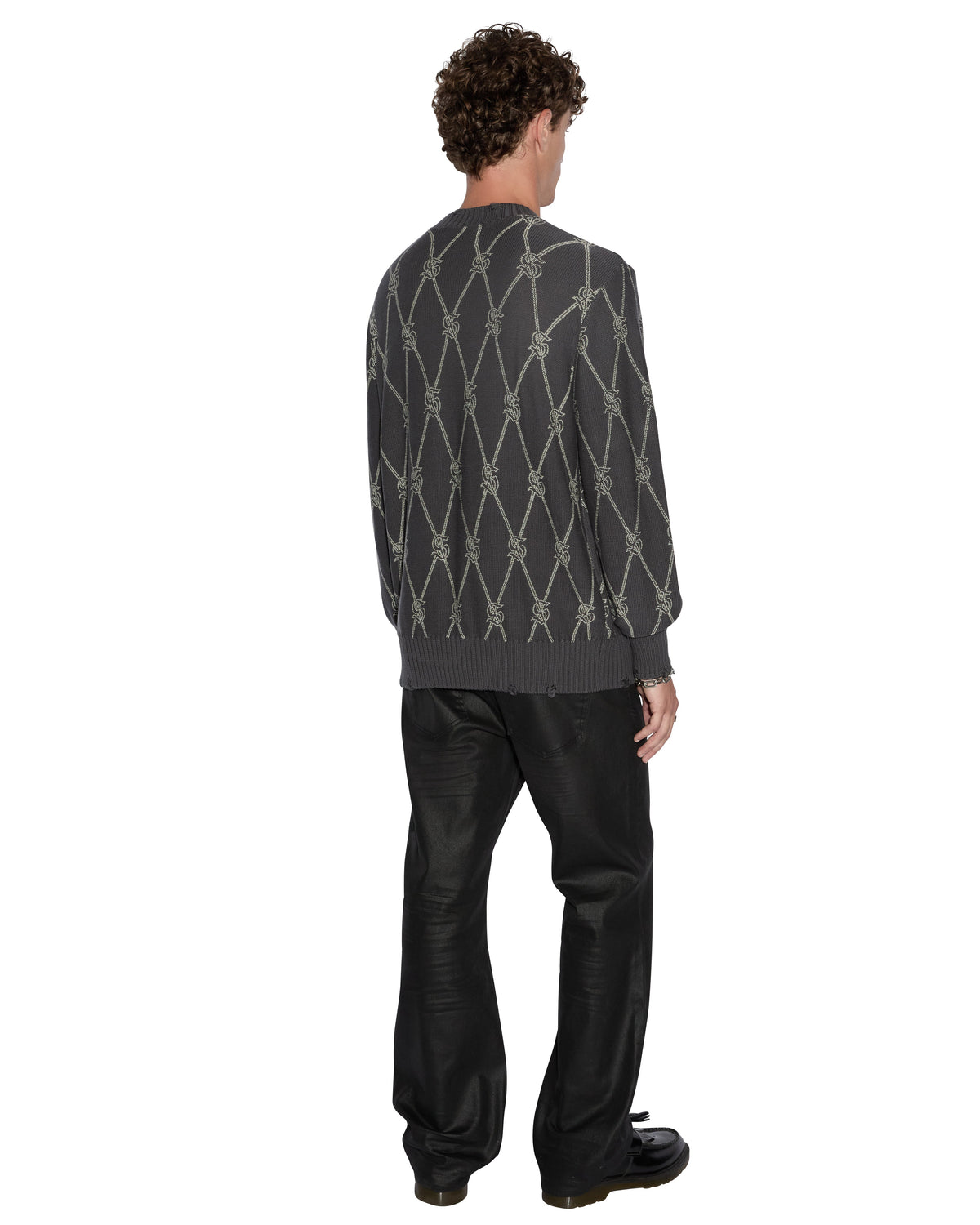 Mens Diamond Dollar Knit Crew Grey Regular Knitwear - Grey