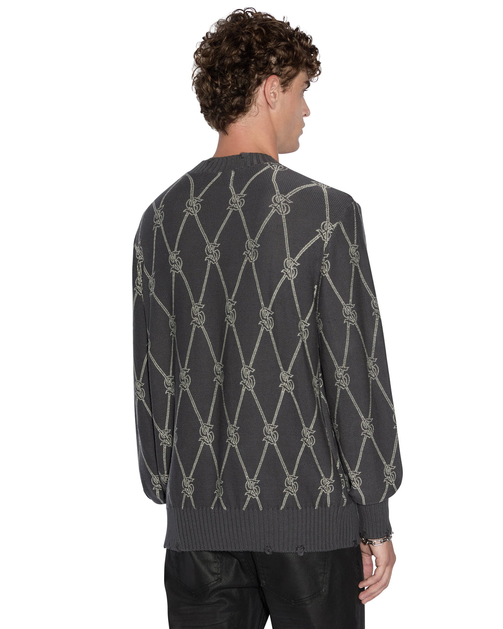 Mens Diamond Dollar Knit Crew Grey Regular Knitwear - Grey