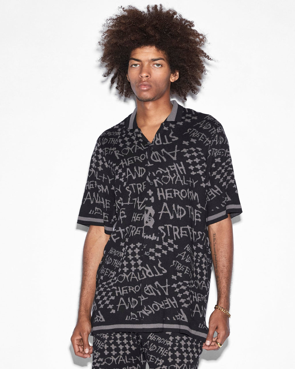 Mens Heroism Knit Resort Ss Shirt Black Regular Shirts - Black