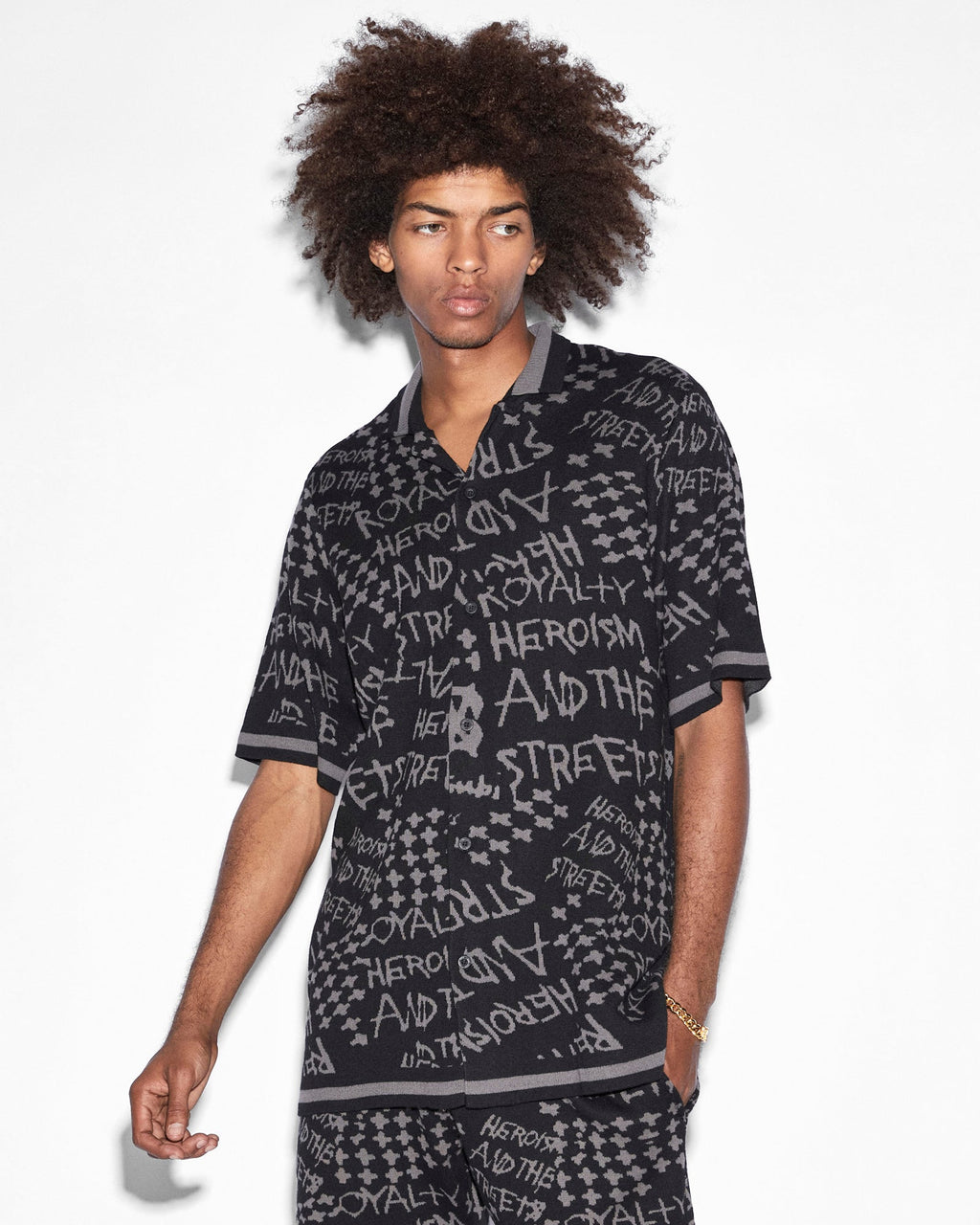 Mens Heroism Knit Resort Ss Shirt Black Regular Shirts - Black