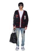 Mens League Cardigan Black Relaxed Knitwear - Black