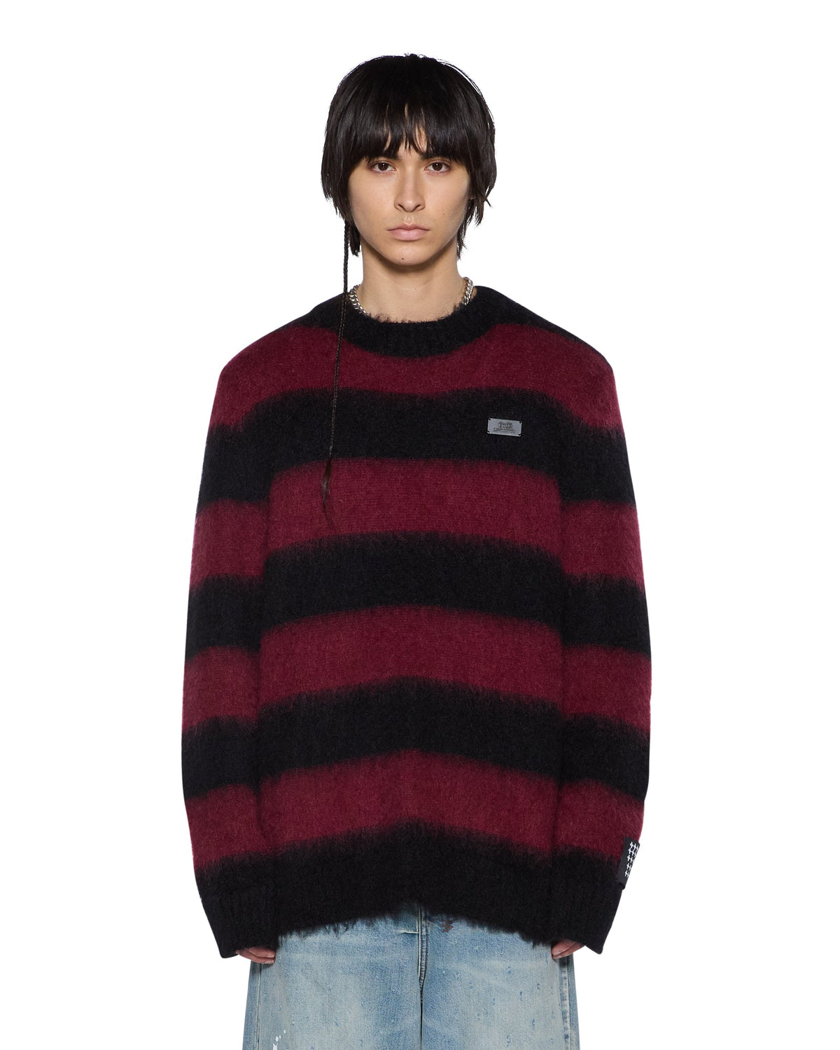 Mens Rugged Mohair Knit Crewneck Ox Boxy Knitwear - Multi Colour