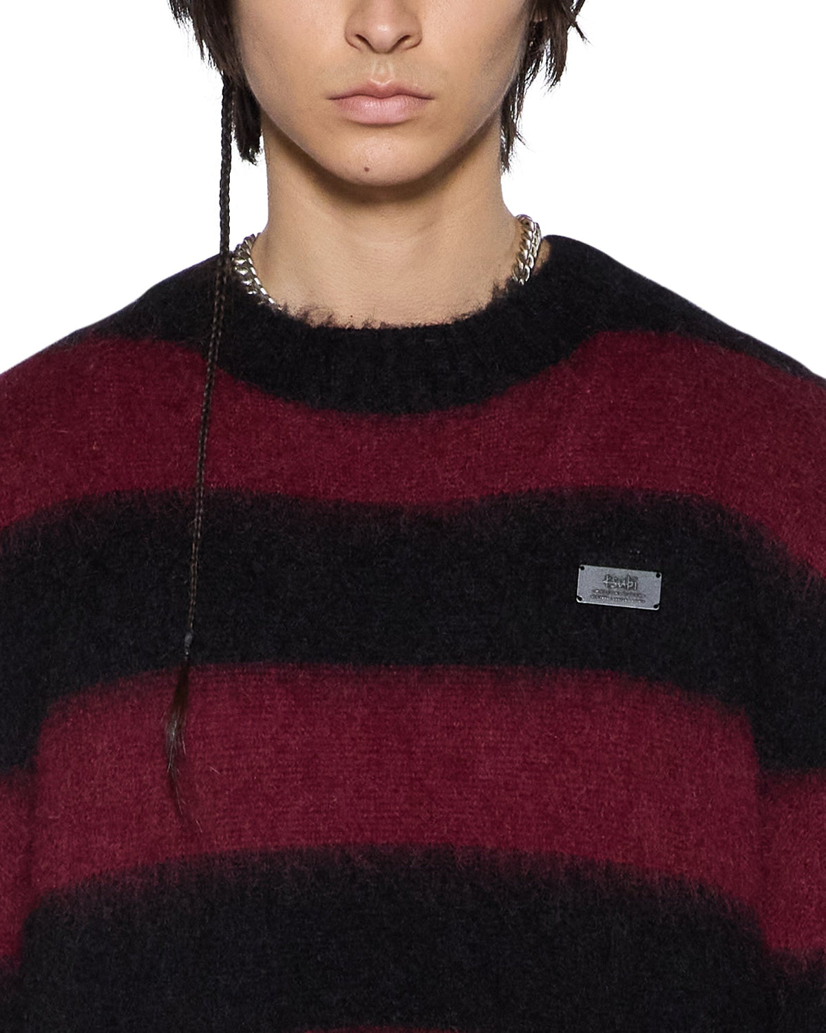 Mens Rugged Mohair Knit Crewneck Ox Boxy Knitwear - Multi Colour