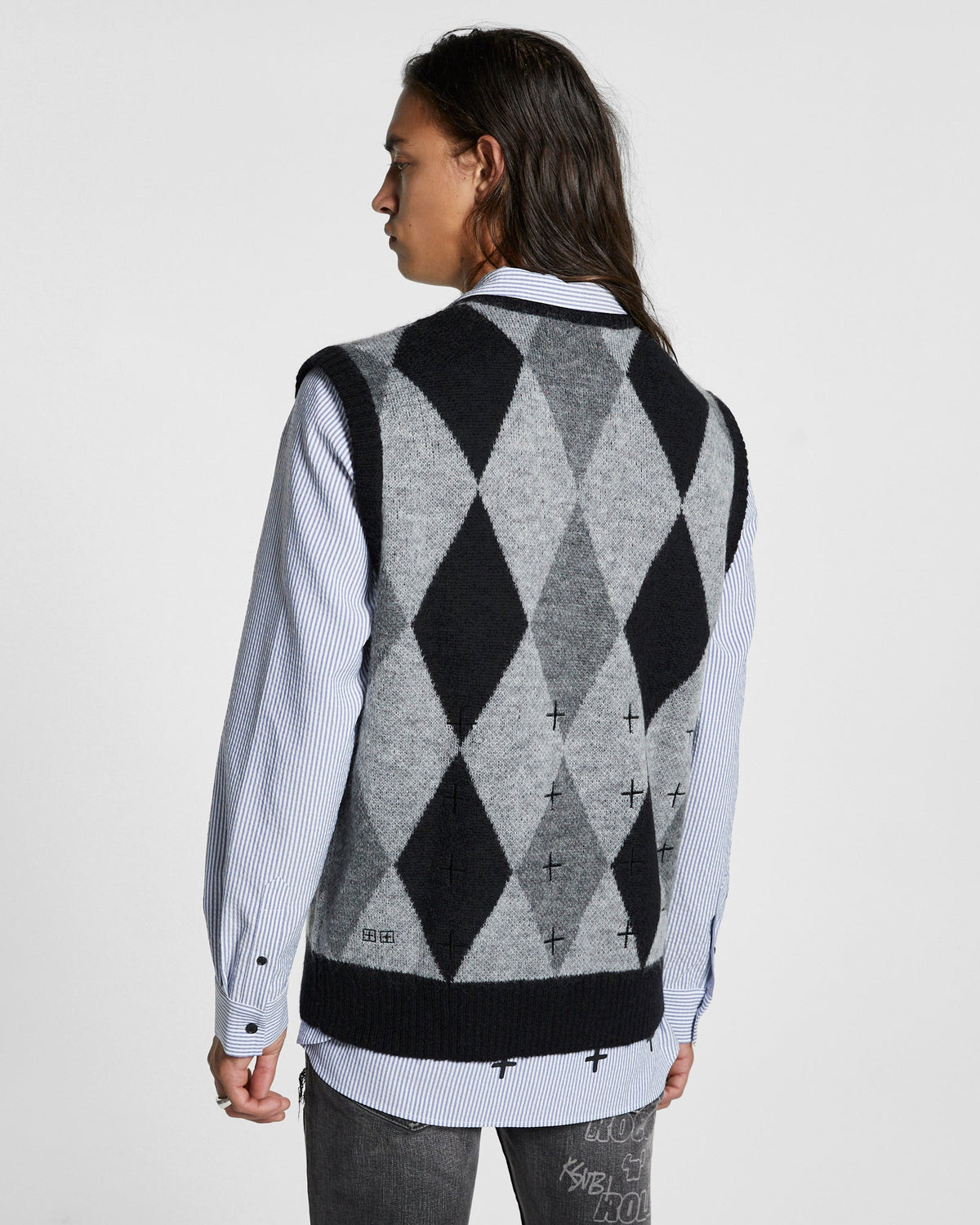 Mens Old Dollar Vest Grey Regular Knitwear - Grey