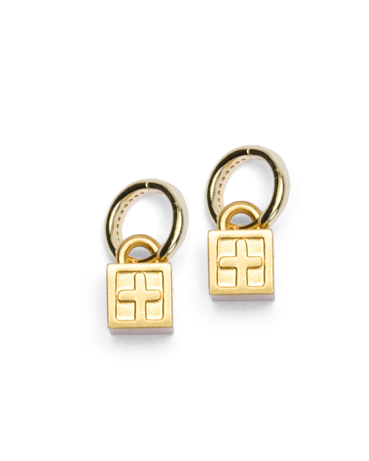 Krystal Box Cross Huggie Earings Gold Jewellery - Gold