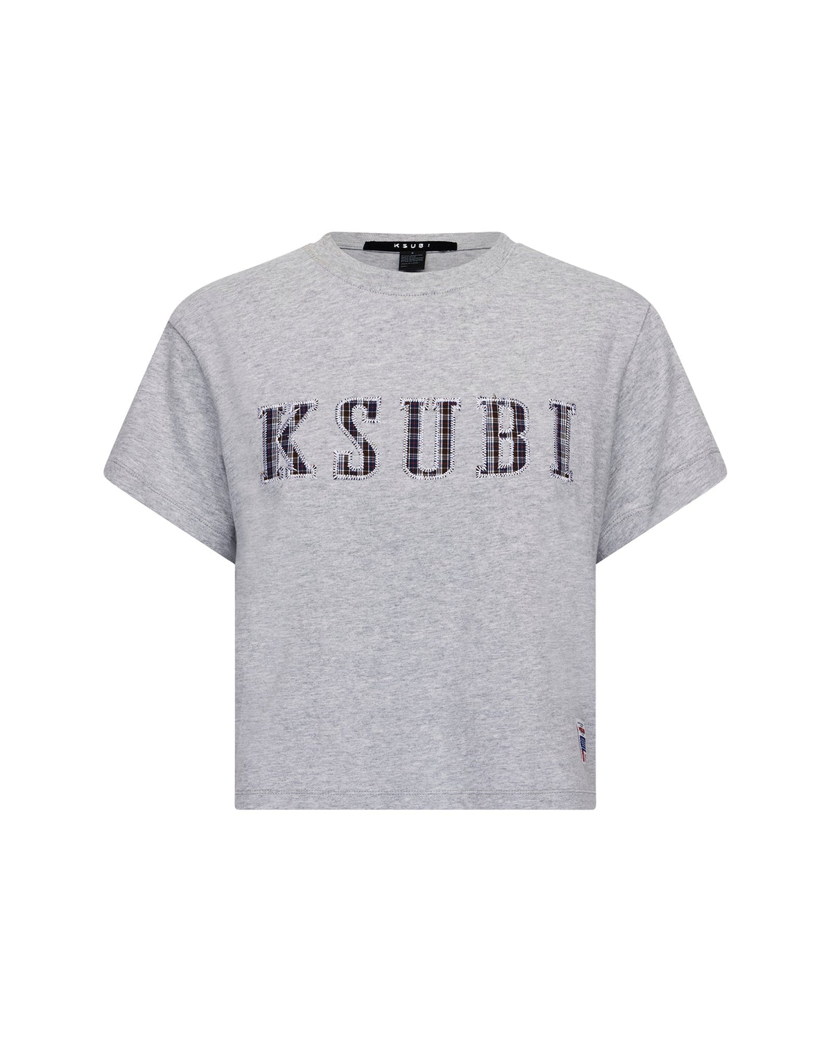 Womens Ksubi Plaid Shrunken Ss Tee Grey Marle Fitted Tees - Grey