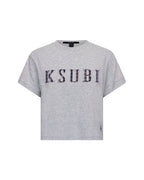 Womens Ksubi Plaid Shrunken Ss Tee Grey Marle Fitted Tees - Grey