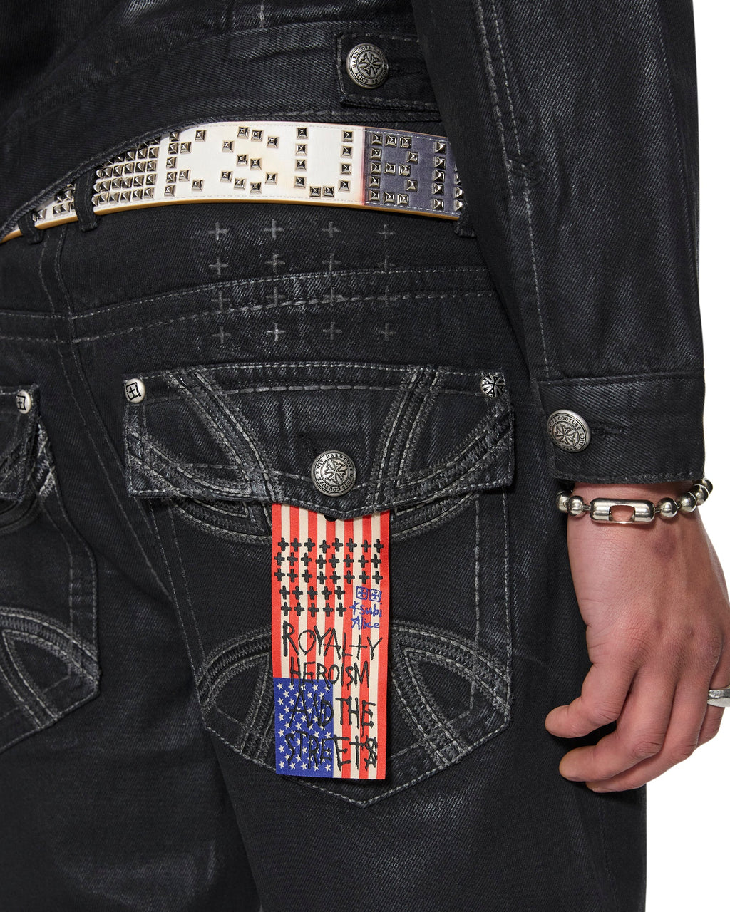 Ksubi X Alice Hollywood Leather Studded Flag Belt Accessories - Multi Colour