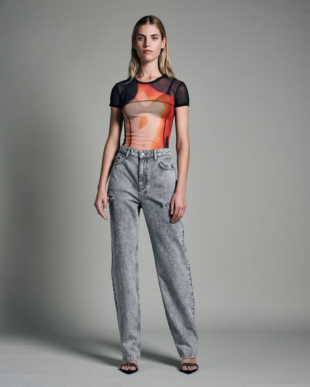 Womens Playback Dime Kut Out Relaxed Denim Jeans - Grey