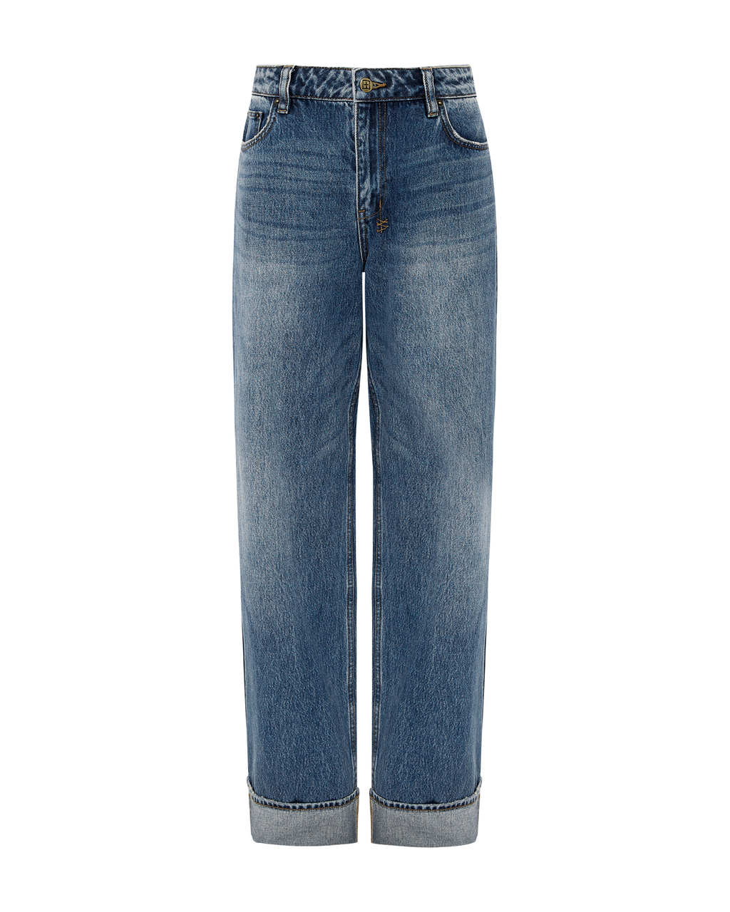 Womens Low Rider Cuffed Aged Baggy Denim Jeans - Denim