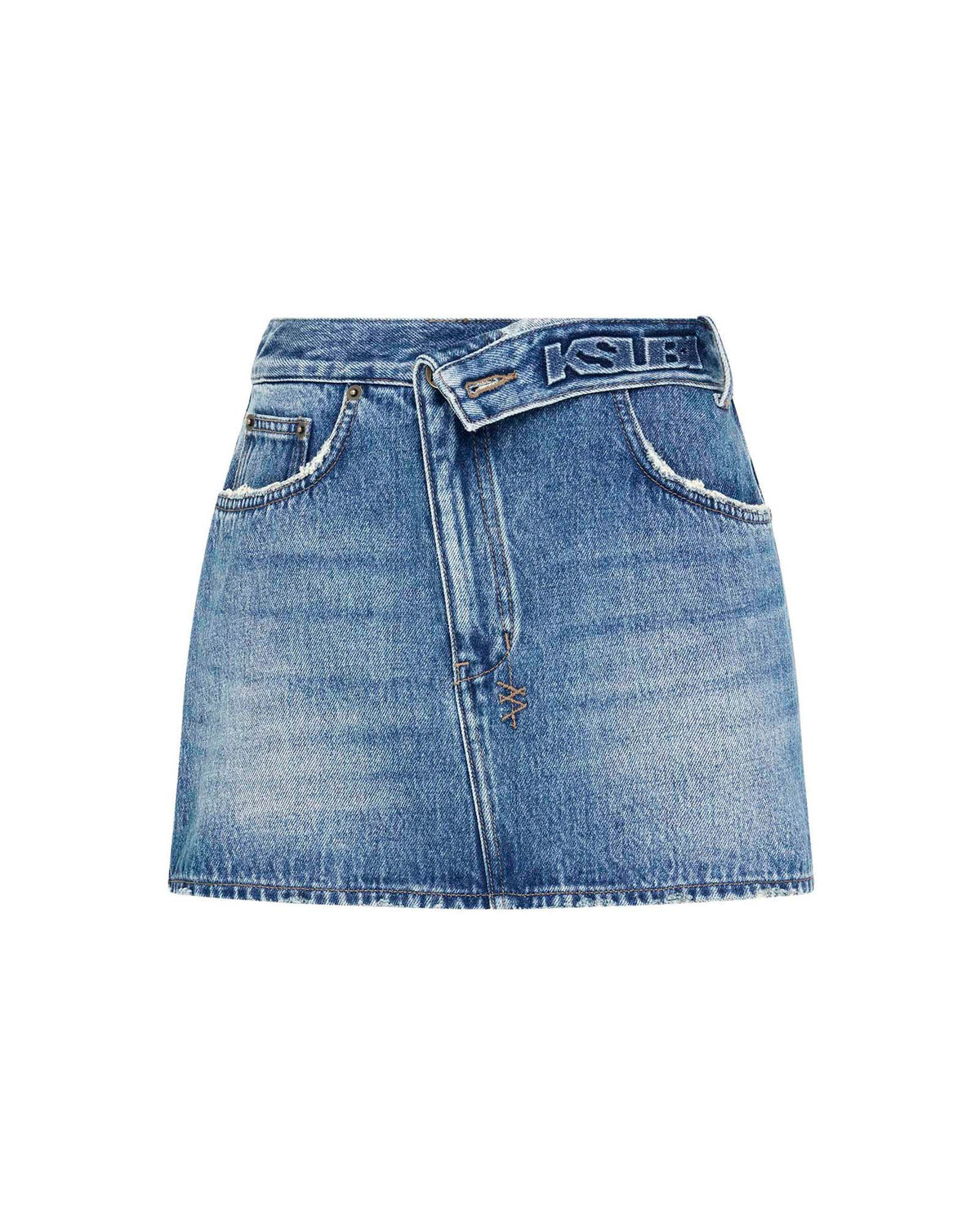 Womens Low Rider Mini Flip Aged Relaxed Skirts - Denim