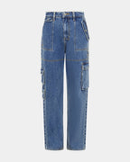 Womens Low Rider Recall Cargo Baggy Denim Jeans - Denim