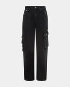 Womens Low Rider Stealth Cargo Baggy Denim Jeans - Black