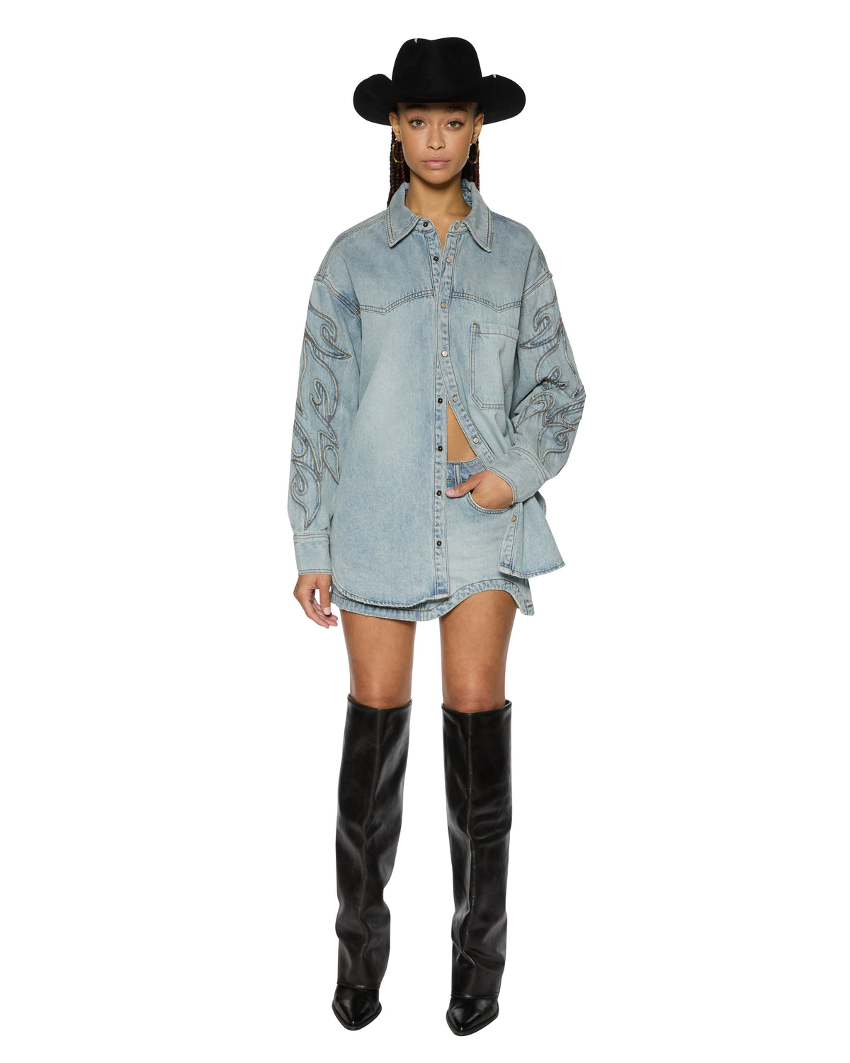 Womens Saddle Low Rider Mini Paragon Slim Skirts - Denim