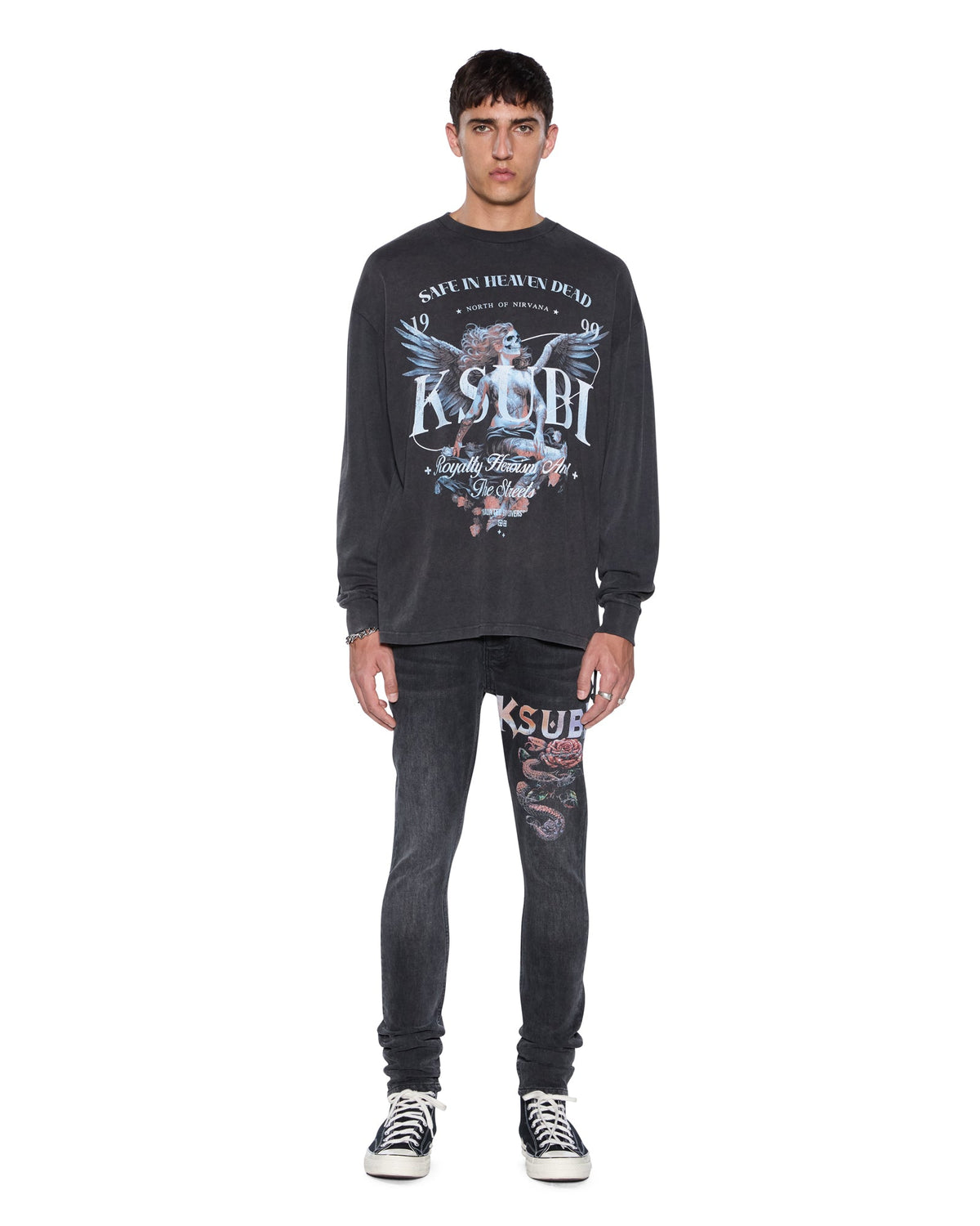 Mens Spirit Ekcess Ls Tee Acid Black Oversized Tees - Black