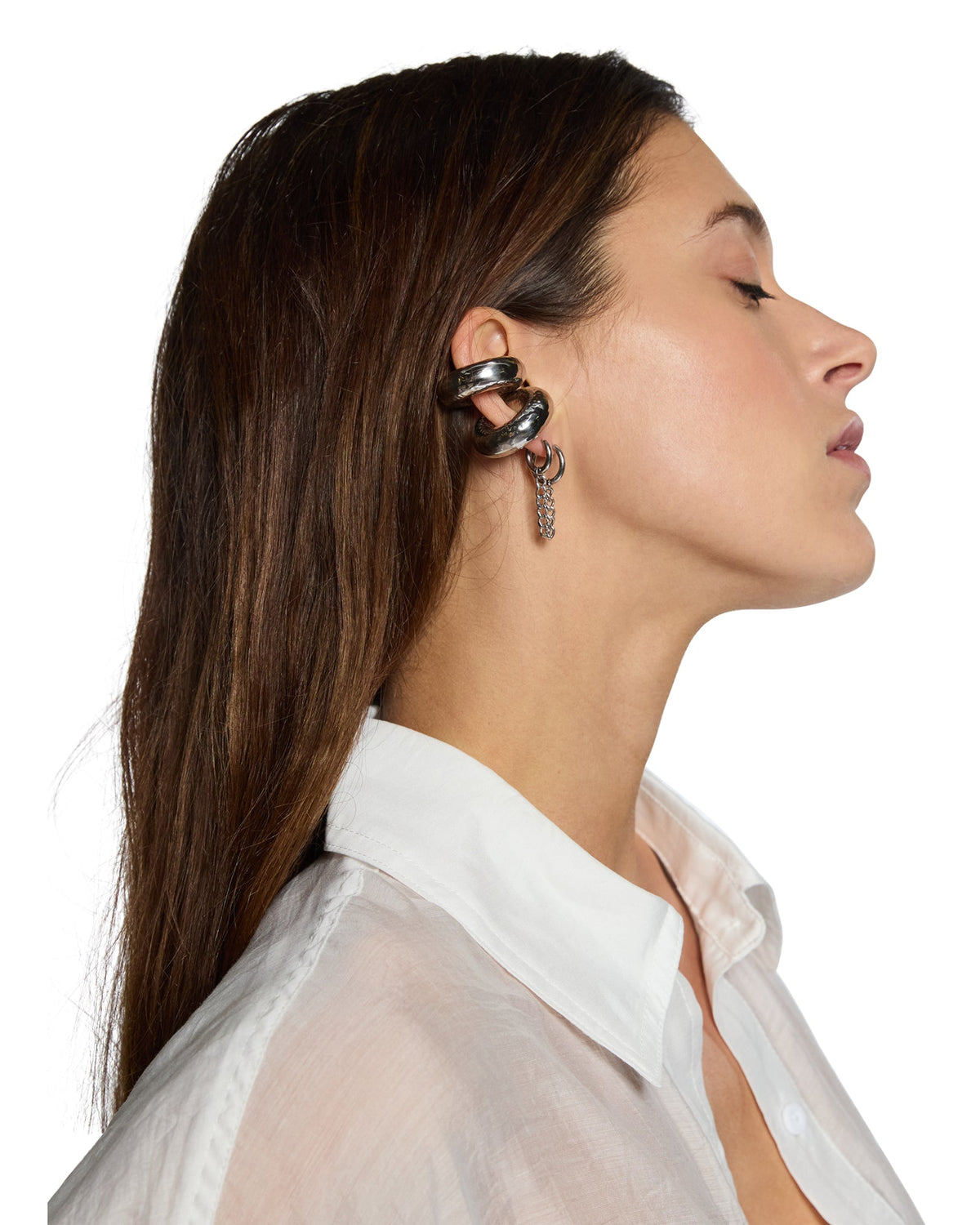 Silver Ripple Ear Cuff Jewellery - Silver