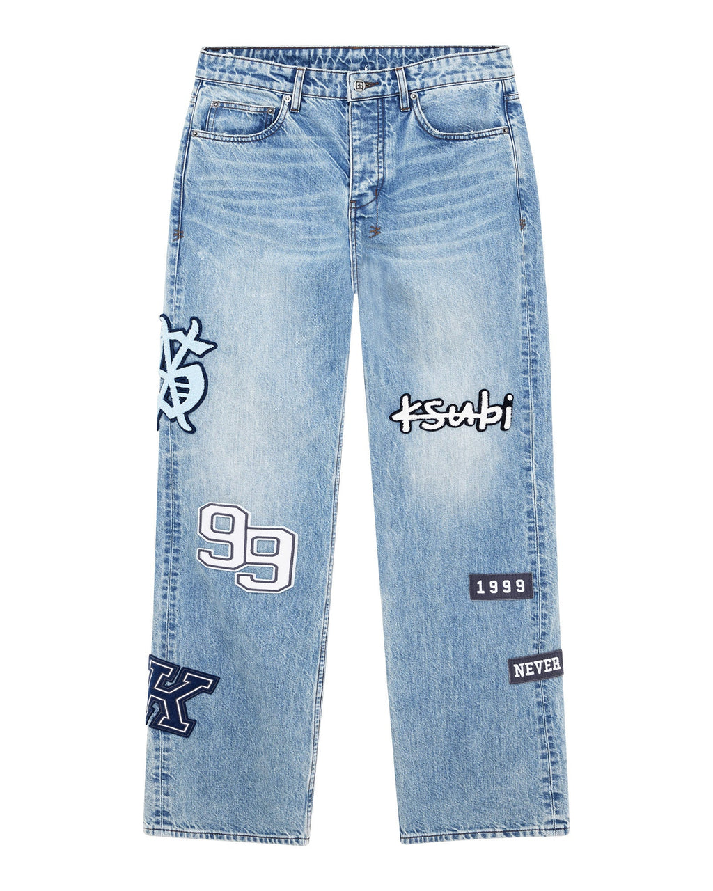 Mens Maxx Striker Patched Baggy Denim Jeans - Denim