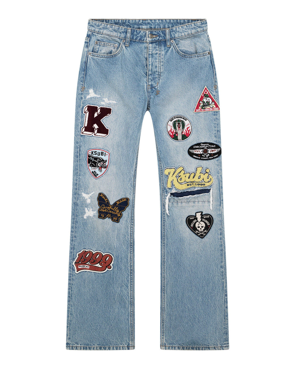 Mens Bronko True Patched Bootcut Denim Jeans - Denim