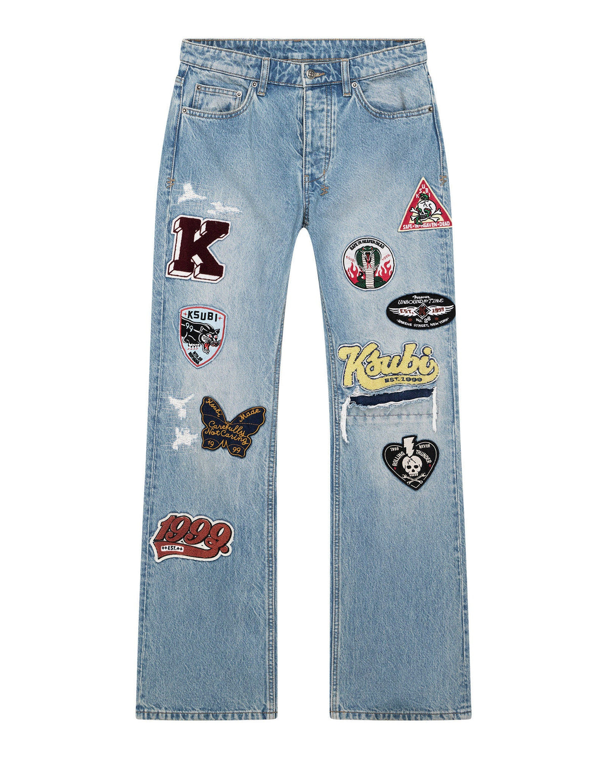 Mens Bronko True Patched Bootcut Denim Jeans - Denim
