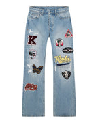 Mens Bronko True Patched Bootcut Denim Jeans - Denim