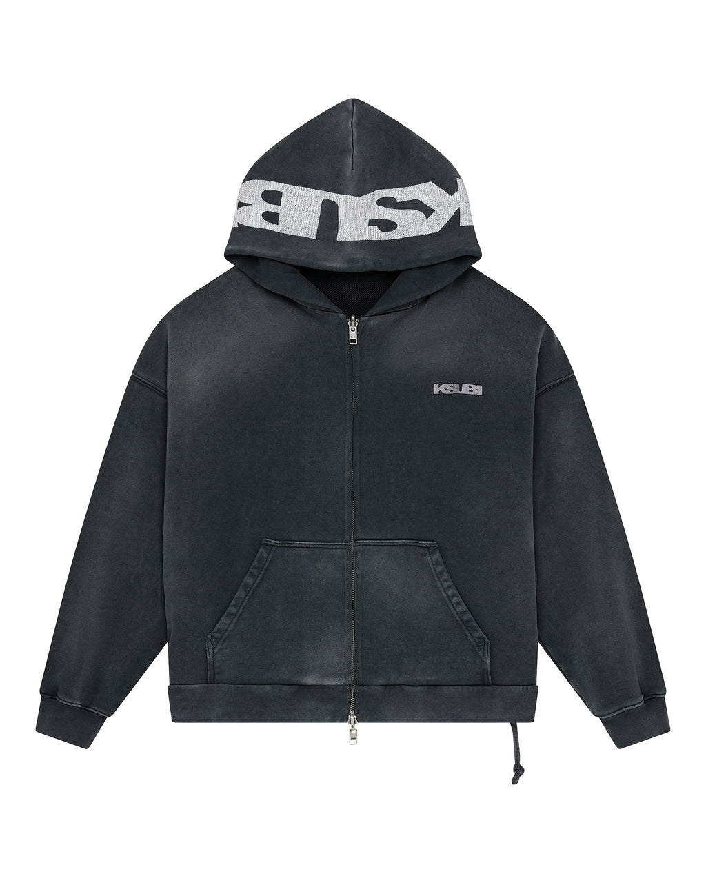 Mens Ace Ekcess Zip Thru Hoodie Black Fade Oversized Fleece - Grey