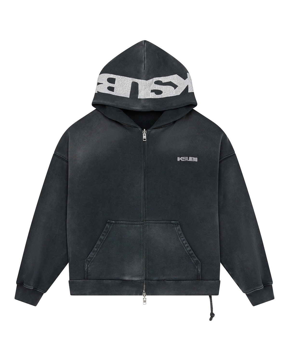 Mens Ace Ekcess Zip Thru Hoodie Black Fade Oversized Fleece - Grey
