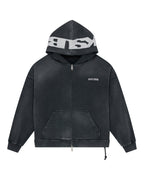 Mens Ace Ekcess Zip Thru Hoodie Black Fade Oversized Fleece - Grey