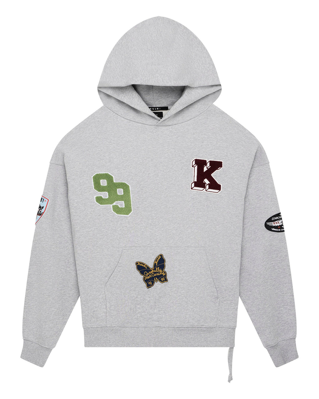 Mens Patched Ekcess Hoodie Grey Marle Oversized Fleece - Grey