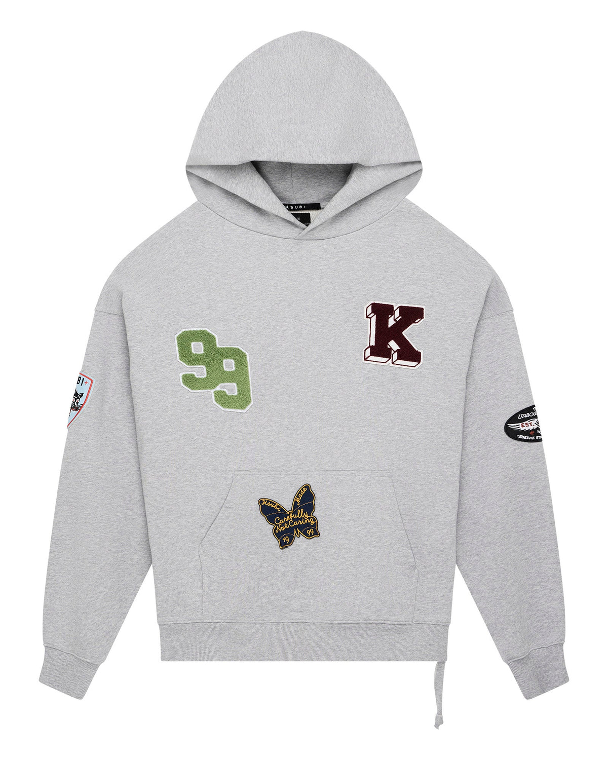 Mens Patched Ekcess Hoodie Grey Marle Oversized Fleece - Grey
