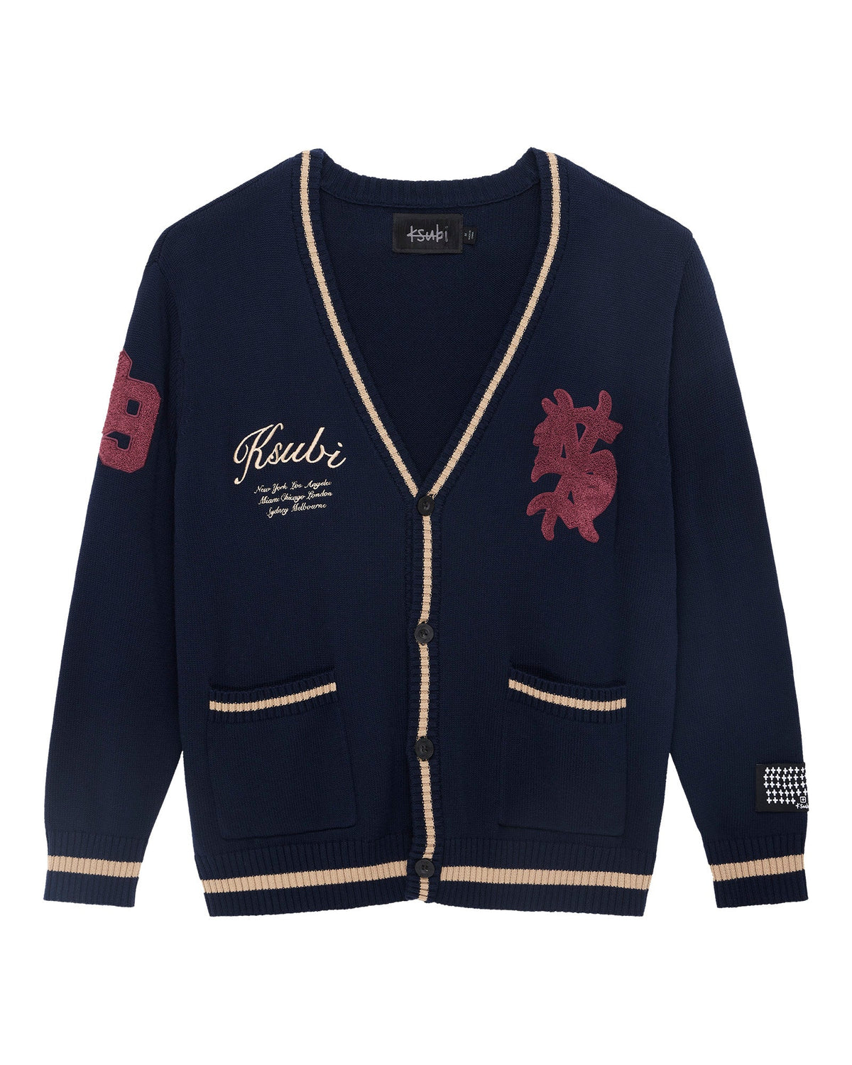 Mens Playoff Cardigan Navy Boxy Knitwear - Navy