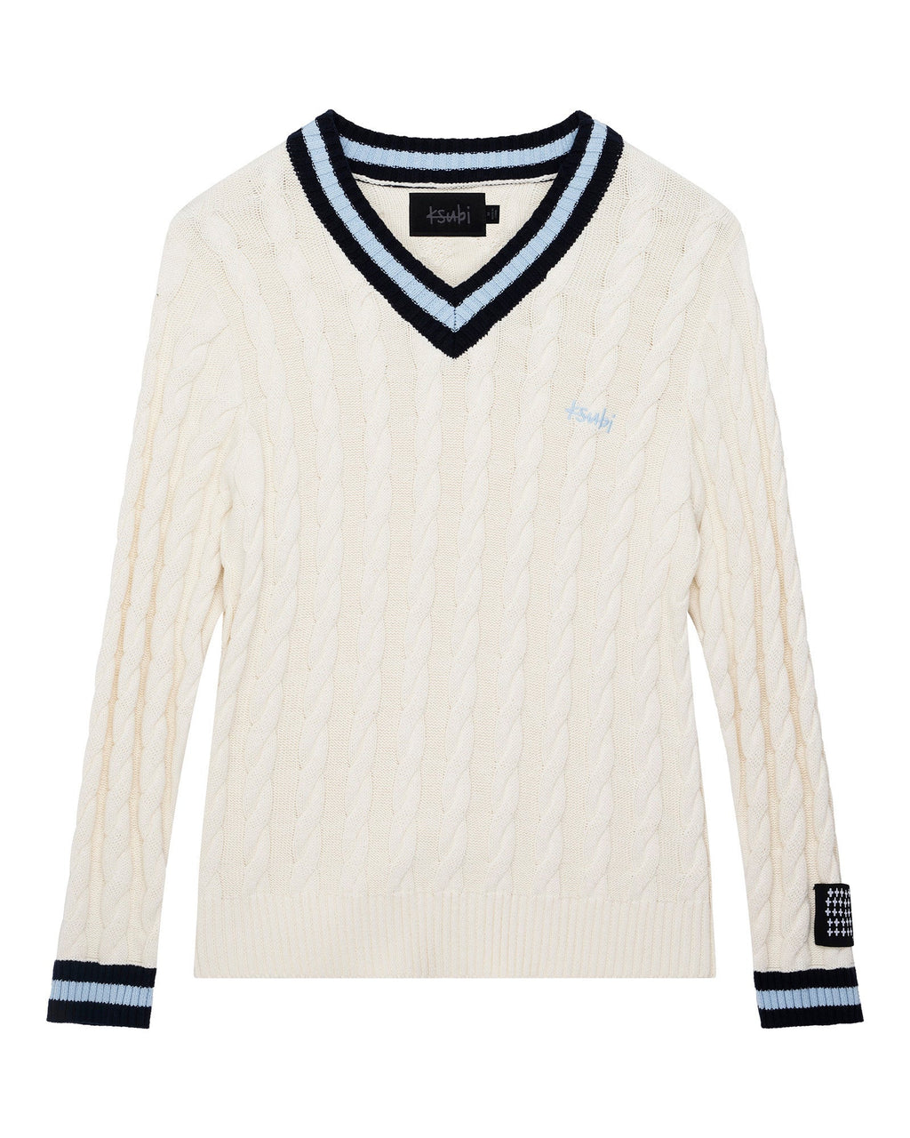 Mens Princeton Cable Knit V Neck Vintage White Boxy Knitwear - White