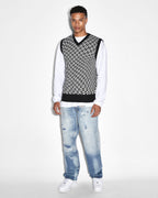 Mens Check Out Knit Vest Multi Regular Knitwear - Multi Colour
