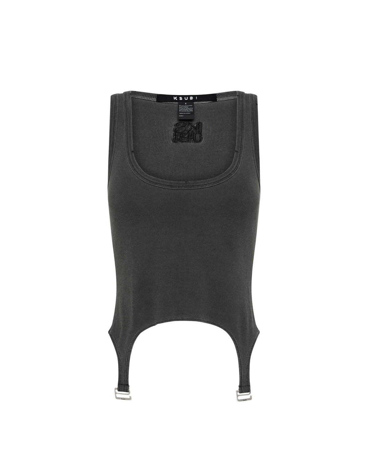 Womens Origin Tank Garter Charcoal Fitted Fashion Tops - Grey