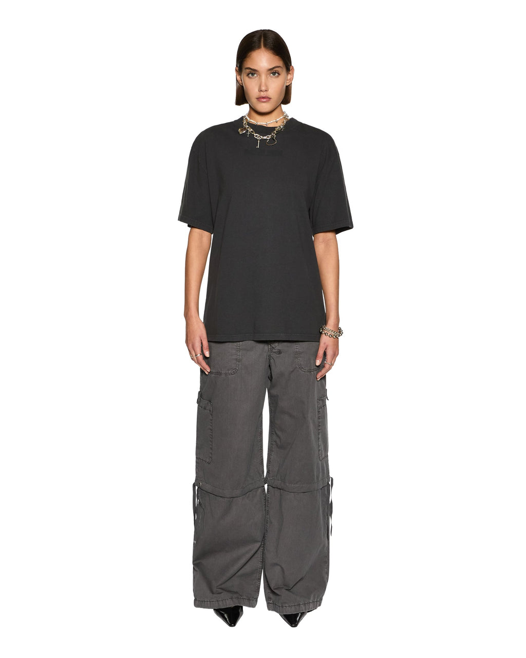 Womens Baggy Cargo Charcoal Oversized Pants - Grey