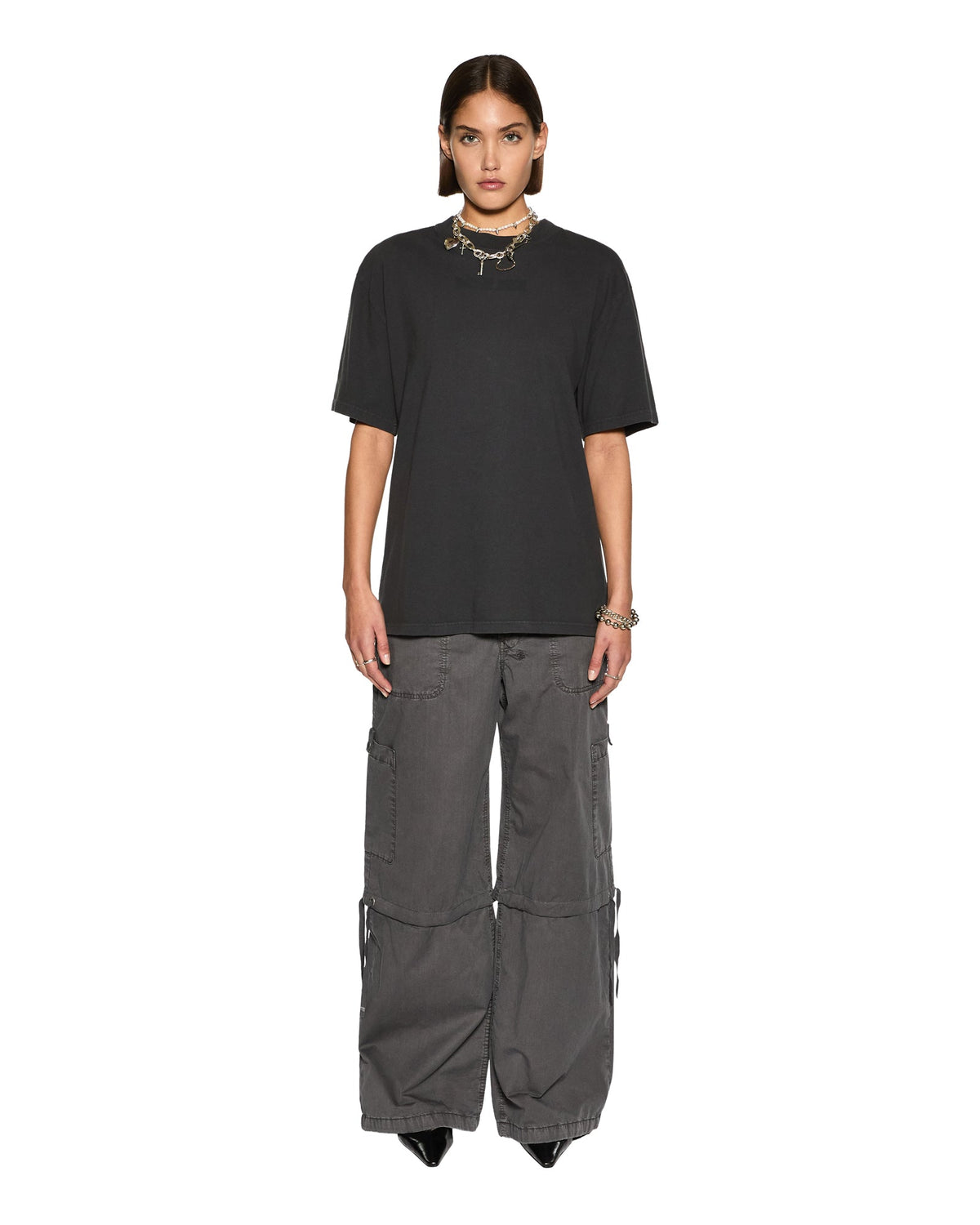 Womens Baggy Cargo Charcoal Oversized Pants - Grey