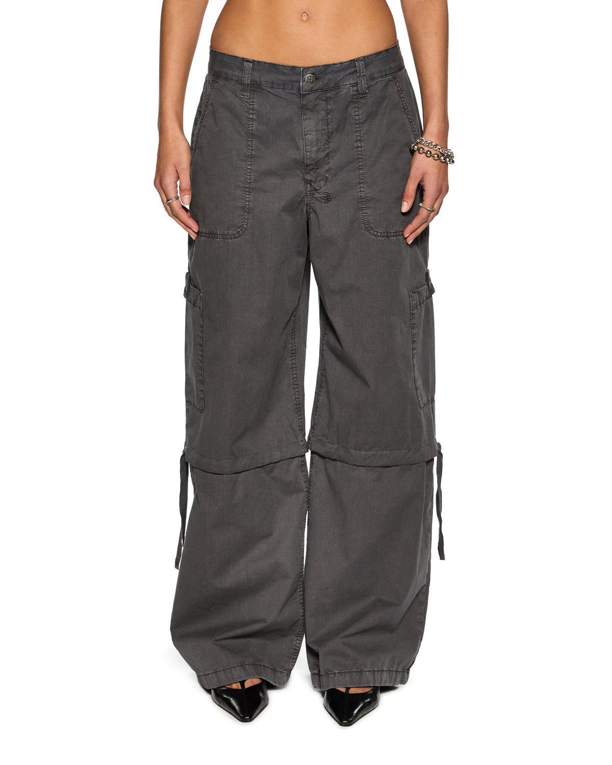 Womens Baggy Cargo Charcoal Oversized Pants - Grey
