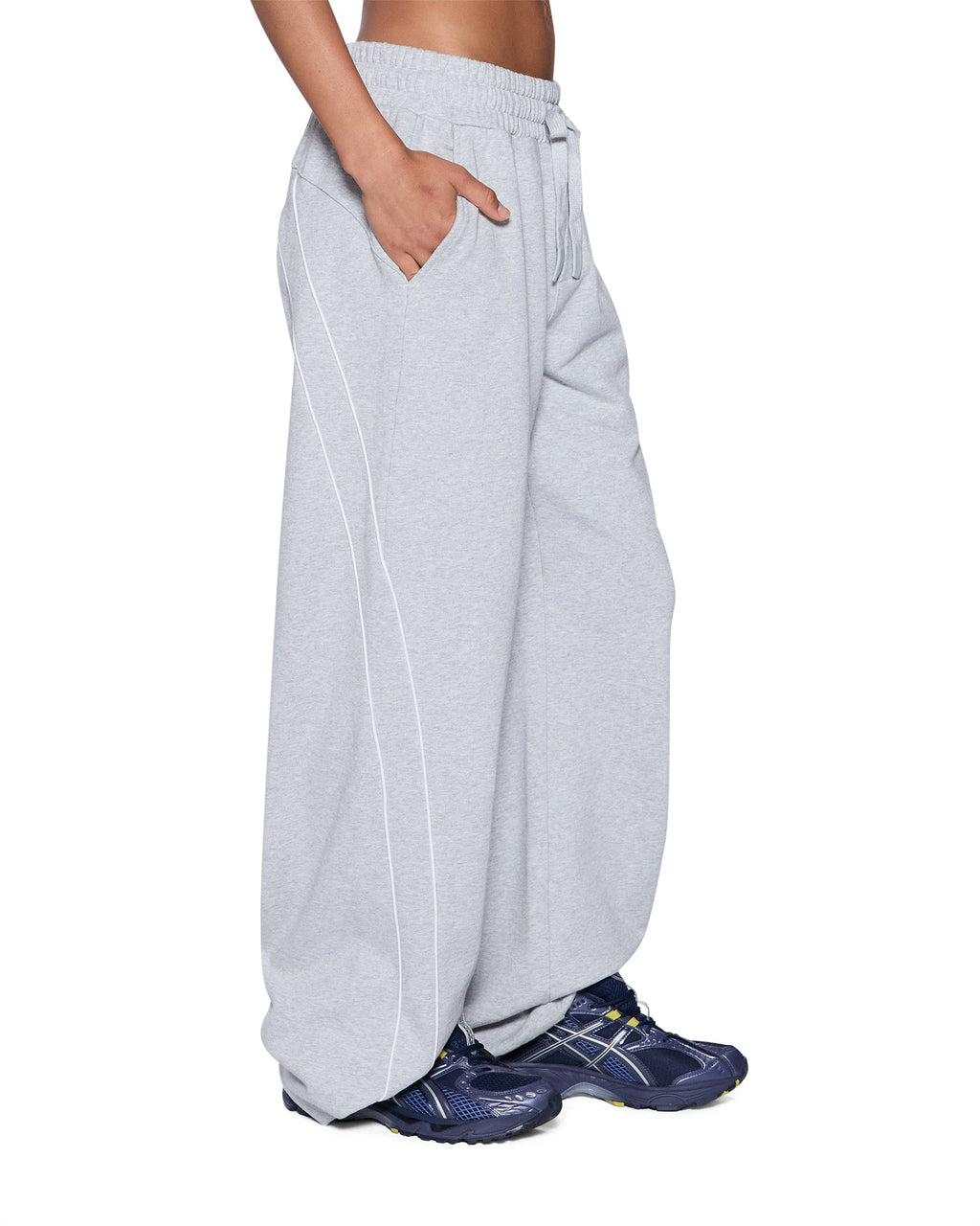 Womens Carter Wide Trakpant Grey Marle Regular Pants - Grey