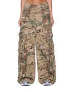 Womens Ksuper Cargo Pant Woodland Camo Oversized Pants - Khaki