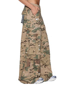 Womens Ksuper Cargo Pant Woodland Camo Oversized Pants - Khaki