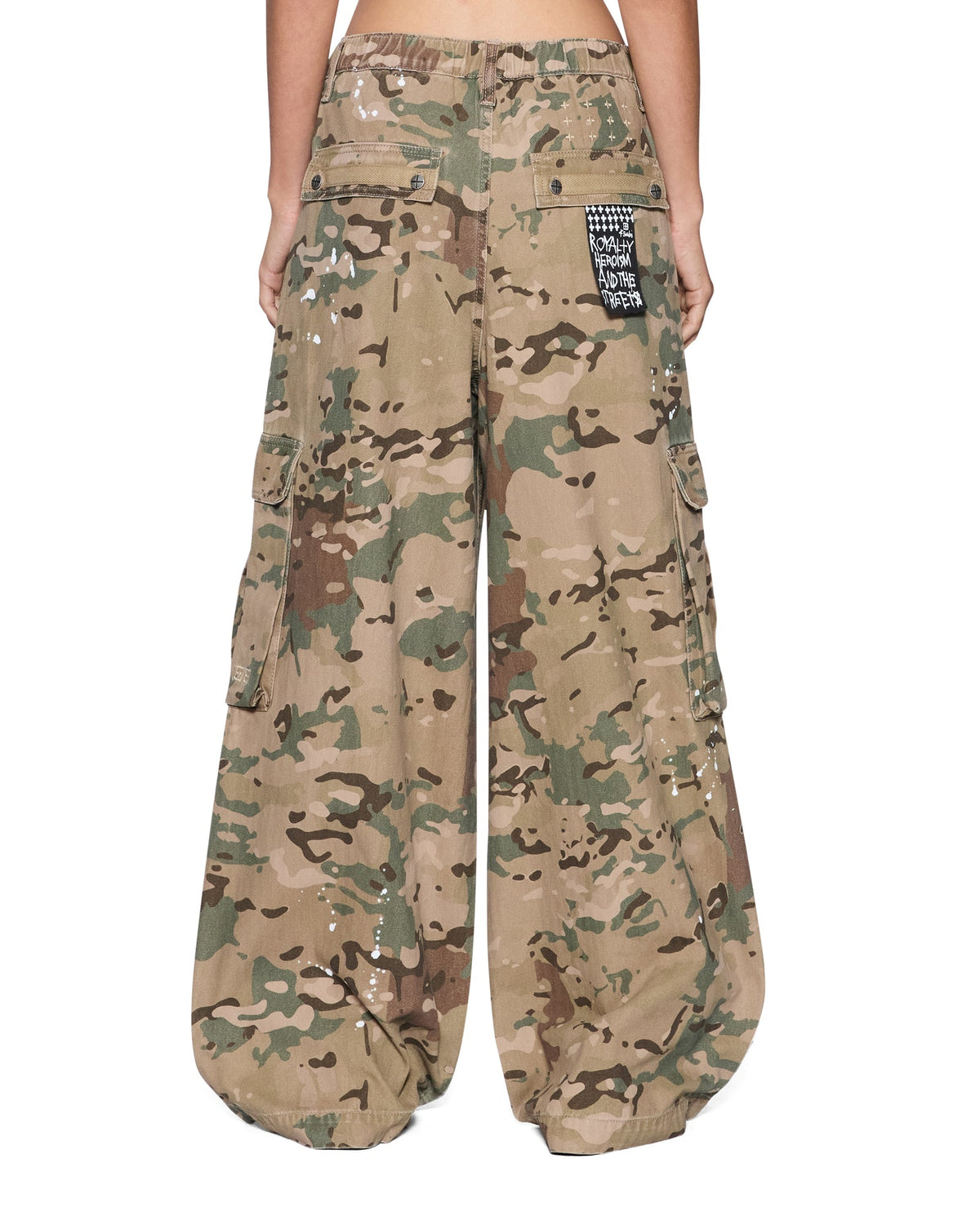 Womens Ksuper Cargo Pant Woodland Camo Oversized Pants - Khaki