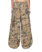 Womens Ksuper Cargo Pant Woodland Camo Oversized Pants - Khaki