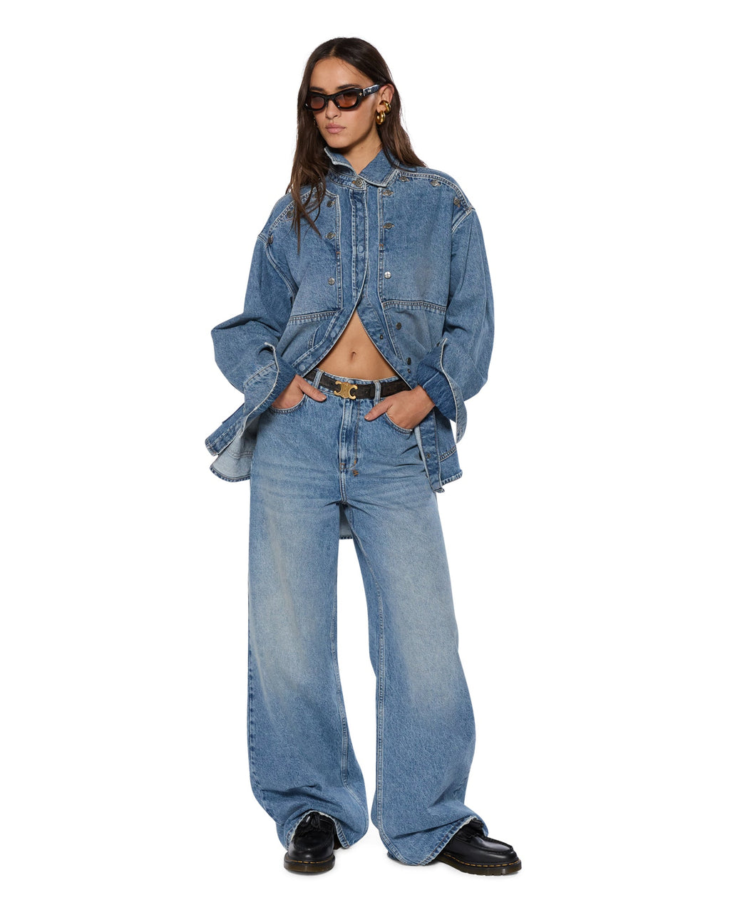 Womens Strider Swept Wide Denim Jeans - Denim