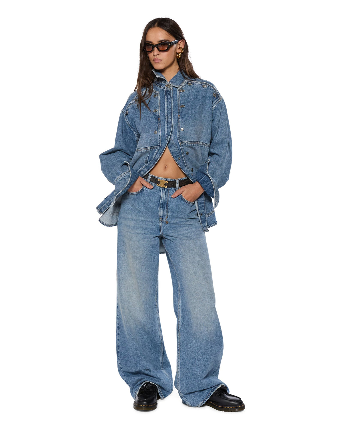 Womens Strider Swept Wide Denim Jeans - Denim